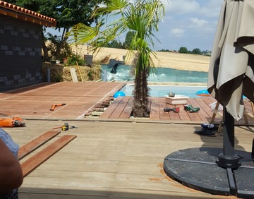 Terrasse bois exotique Marrassanduba extension Debut a Draimil-Lafage